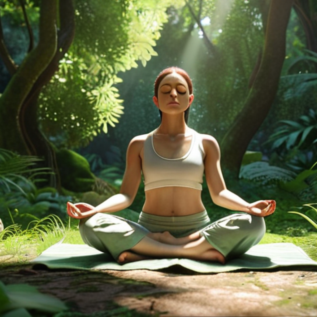**

A character designer meditating in nature, surrounded by lush greenery. Soft, calming colors, dappled sunlight. Focus on serenity and inner peace.

**
