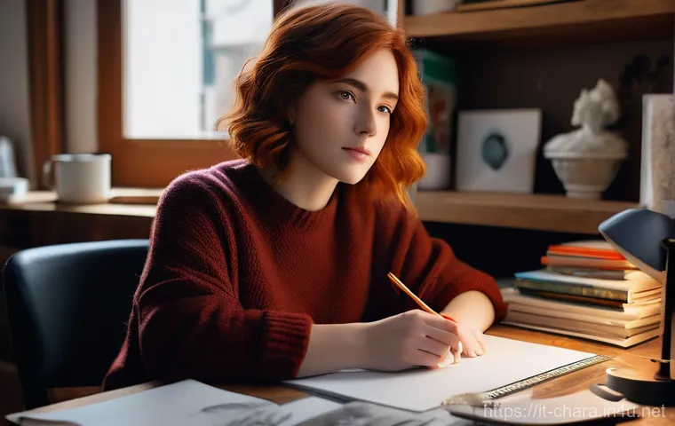 캐릭터디자이너로서 커리어 초반의 도전 - A young, aspiring female character designer, of Italian descent, around 22 years old, with short, wa...