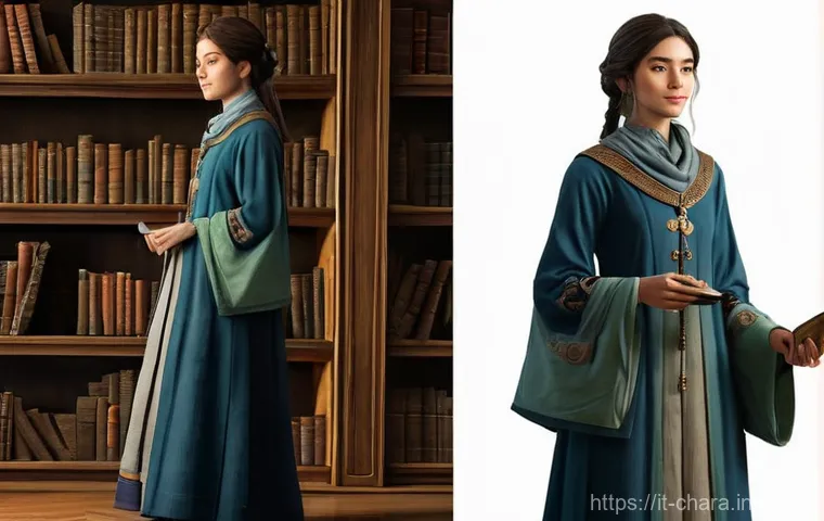 캐릭터디자인 자격증 필기 시험 준비 전략 - **Prompt 1: The Tranquil Scholar**
A young adult female character, a scholar or an apprentice ma...