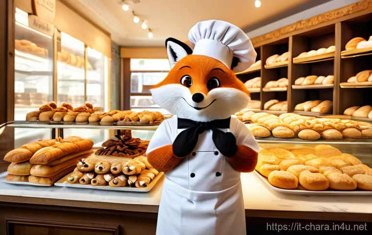 캐릭터디자인에서 브랜딩 역할 - A joyful, friendly anthropomorphic fox character, wearing a pristine white chef's hat and a clean, m...
