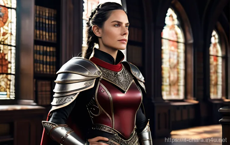캐릭터디자인 직무에서의 최신 기술 동향 - **Prompt:** A majestic, wise female warrior, mid-50s, with a stern yet compassionate expression. She...