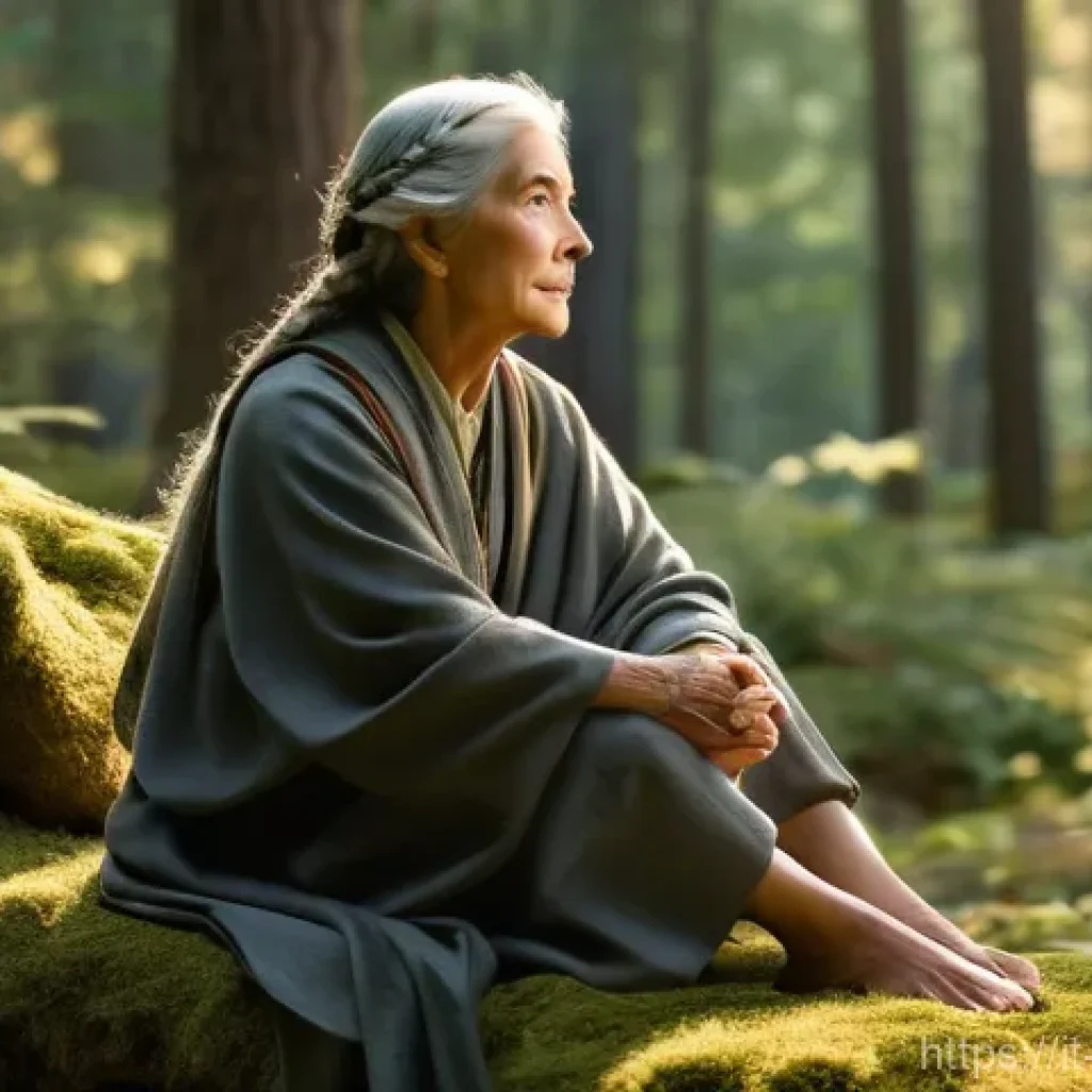 캐릭터디자인 초보자 필수 가이드 - "A wise, elderly female character, depicted as a seasoned mentor with a thoughtful and gentle expres...