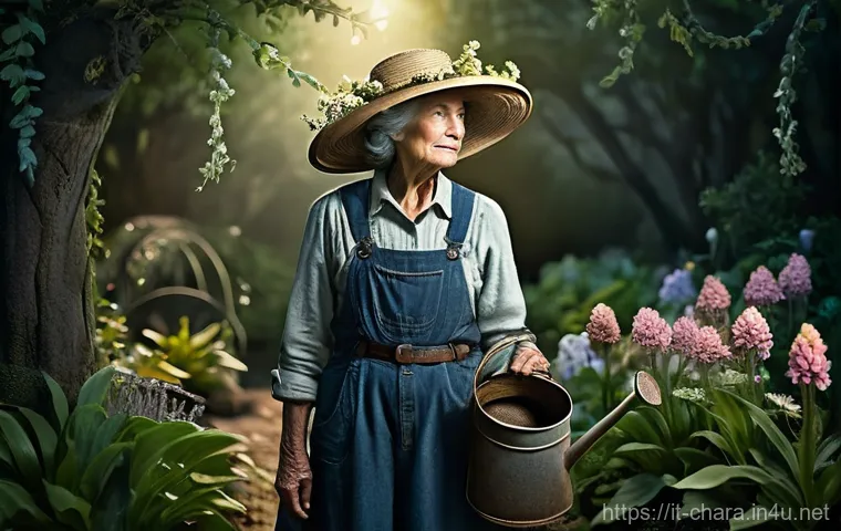캐릭터디자인 실기 시험의 주요 과제 이해 - **Prompt: The Unlikely Hero - Night Gardener**
    "A whimsical and detailed full-body portrait of a...