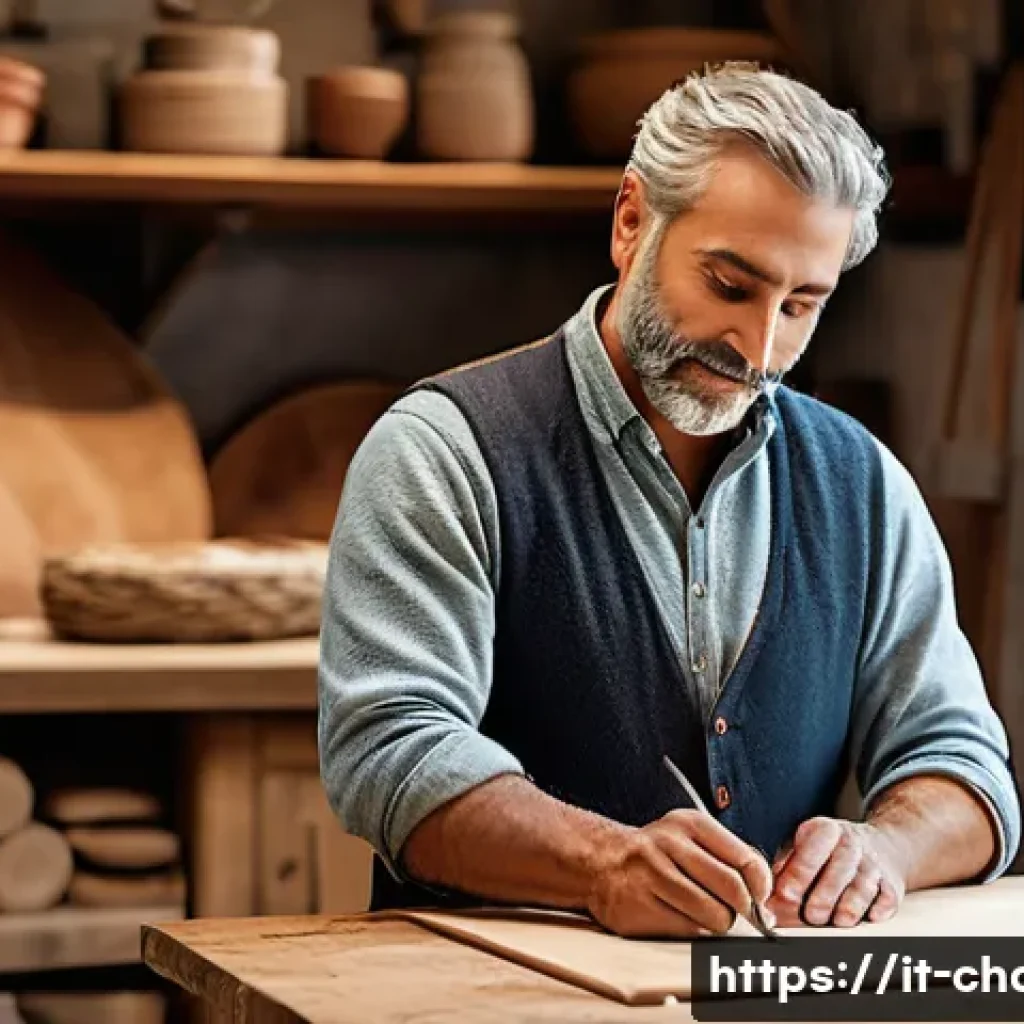캐릭터디자인과 제품 디자인의 관계 - A highly detailed character design of a warm, approachable Italian artisan in traditional workwear, ...