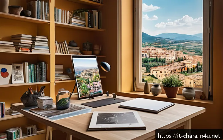 캐릭터디자이너의 직업 만족도 설문 - A professional character designer’s modern home studio in Italy, featuring a sleek workspace with a ...