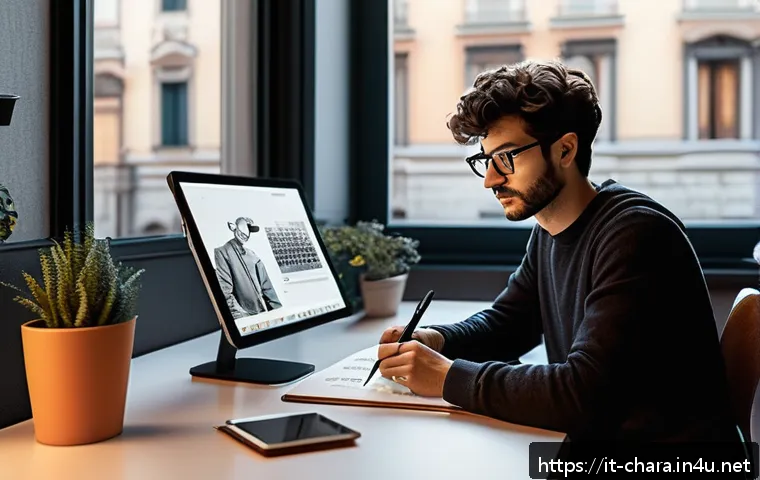 캐릭터디자인 자격증과 경력 쌓기의 상관관계 - A modern character designer workspace featuring a young Italian artist in casual smart attire wearin...