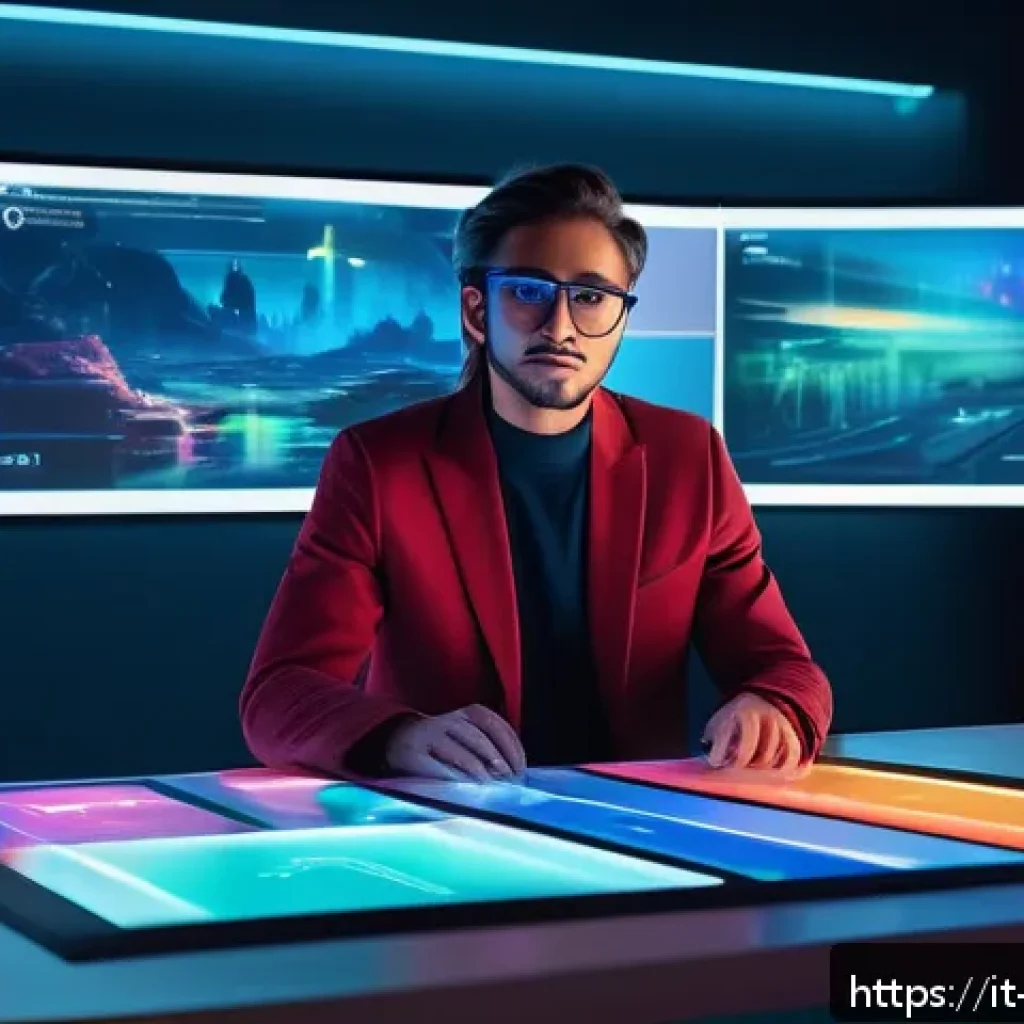 캐릭터디자인 직무에서 요구되는 최신 기술 - A futuristic digital artist’s workspace showcasing an advanced concept art software interface on a s...